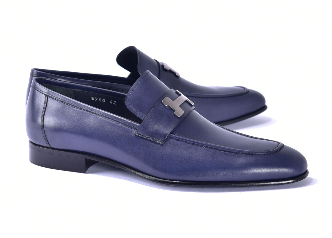 Corrente 5760 Burnished Calfskin Loafer - Navy - Navy - Size 13
