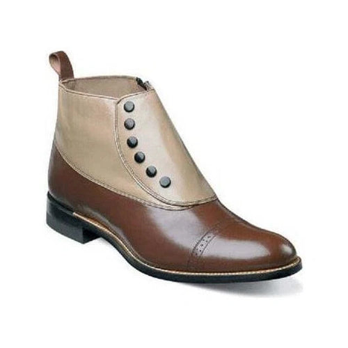 00026-249 Men Stacy Adams High Top Boot Madison Biscuit Toe Brown Taupe Side Zip