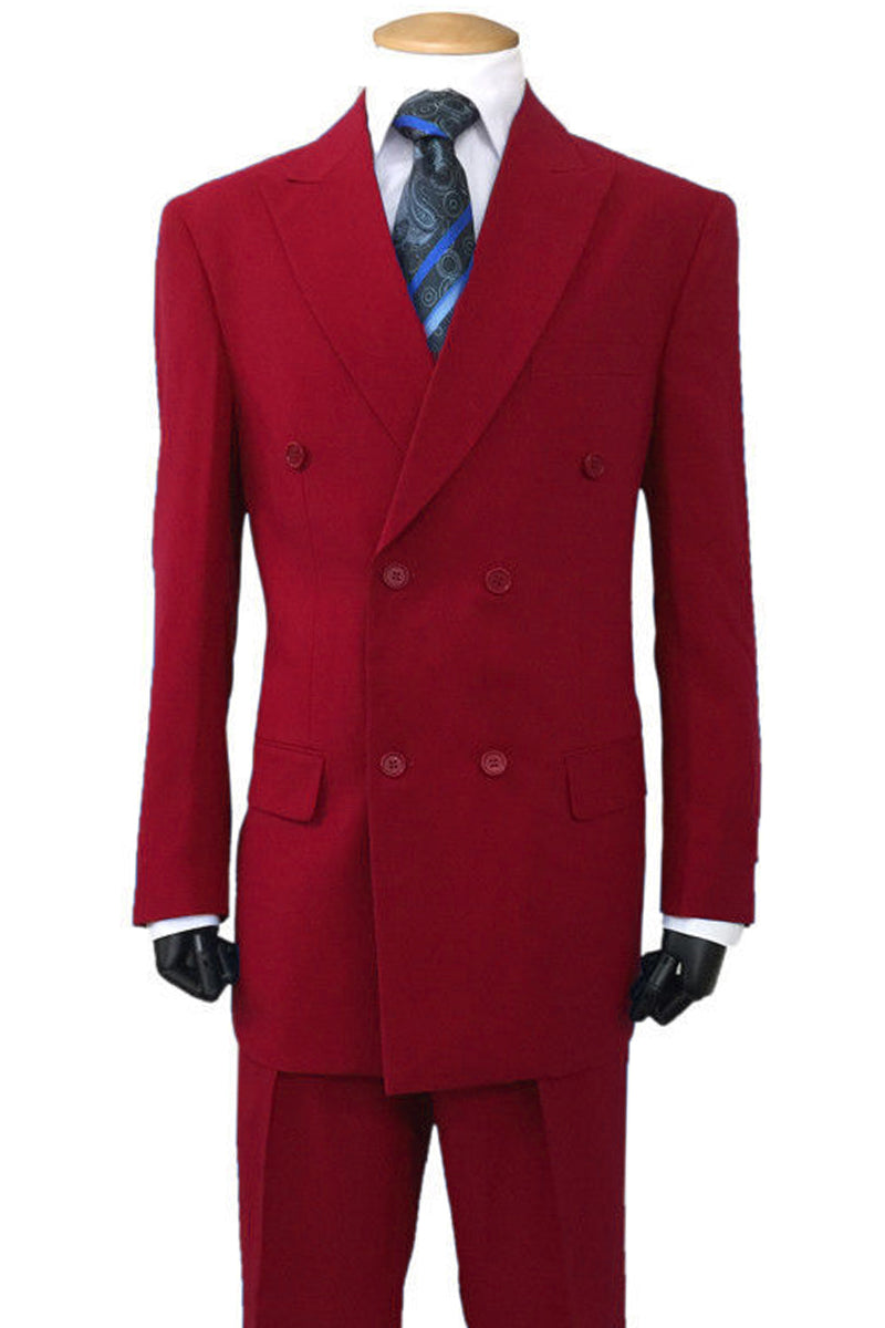 "Burgundy Men's Classic Fit Double Breasted Poplin Suit"