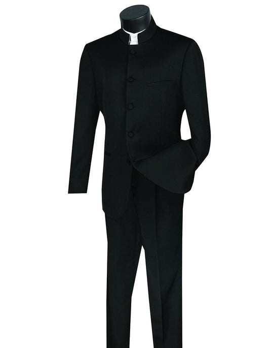 Mens 5 Button Mandarin Collar Tuxedo homecoming  Suit in black