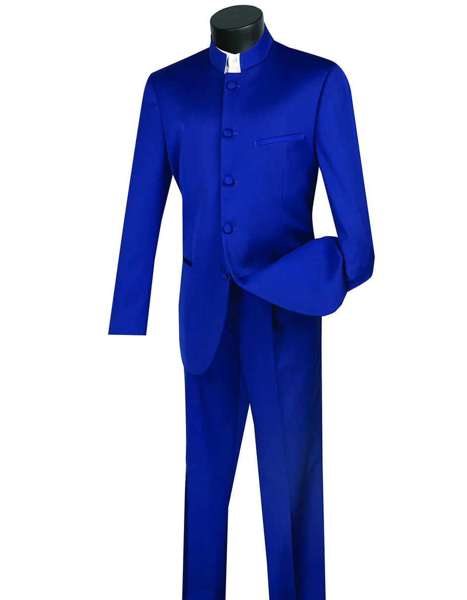 Mens Navy Blue Wedding Tuxedo - Dark Blue Tuxedo Suit" Mens 5 Button Mandarin Collar Tuxedo Suit in Navy