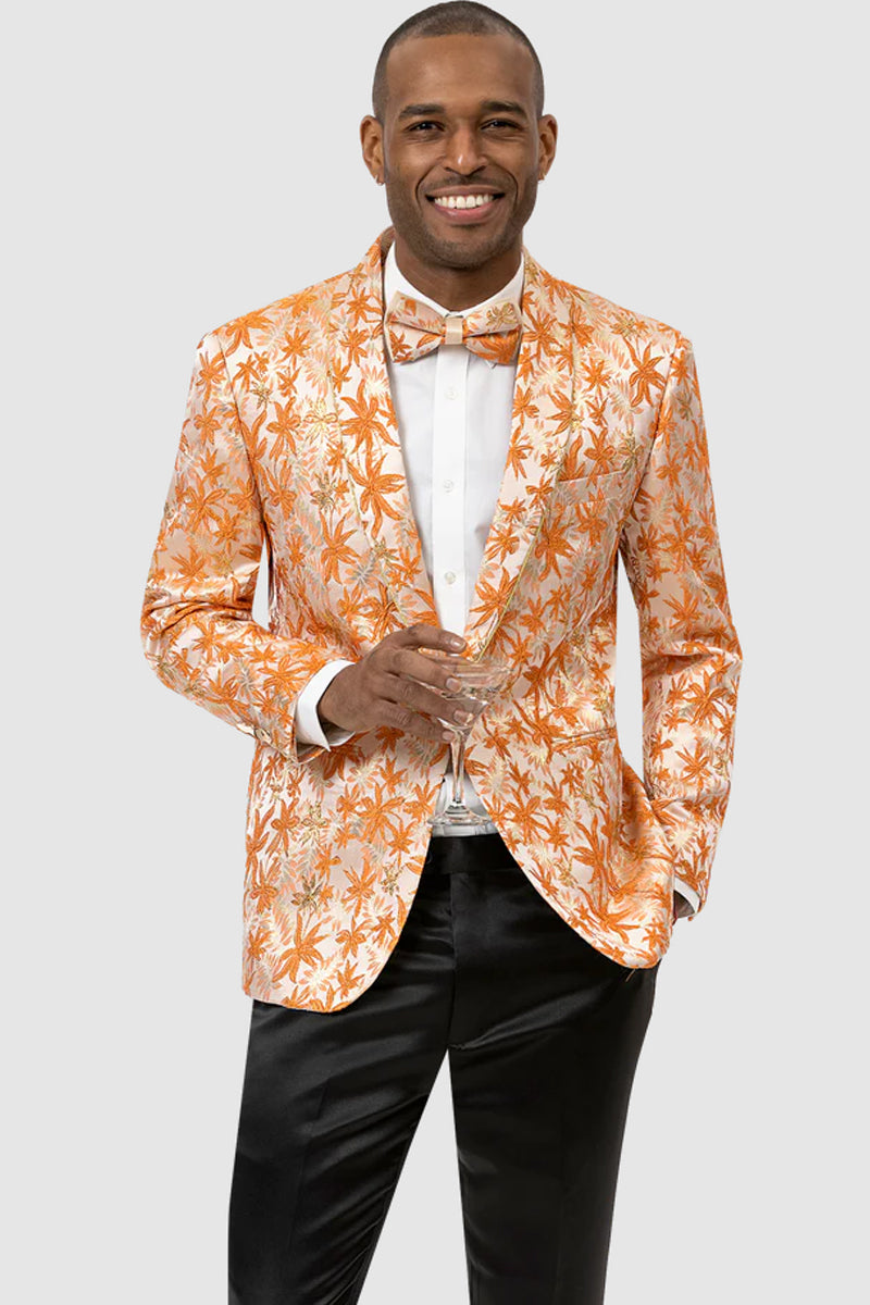 "Orange Paisley Prom Tuxedo Jacket - Men's One Button Shawl Lapel"