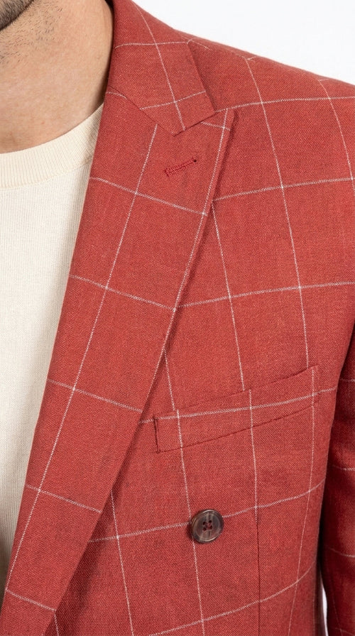 Men's Red Windowpane Plaid Double Breasted Suit – Modern Fit 2 Piece