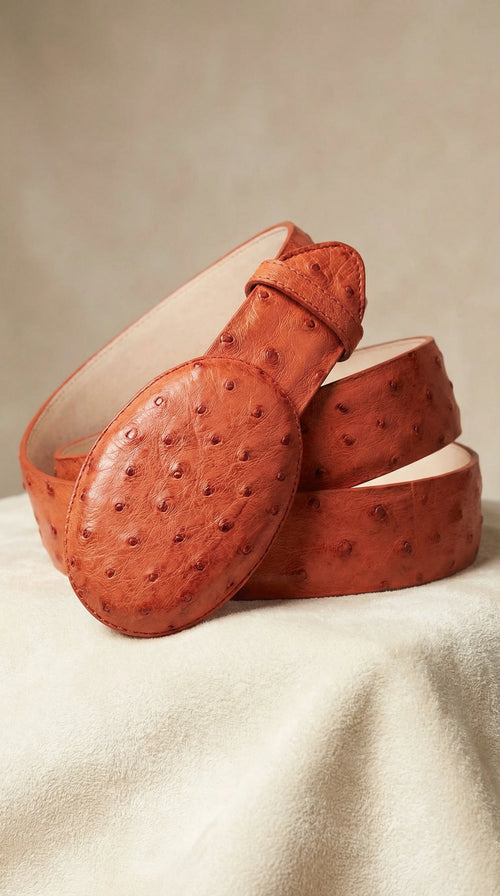 Mens Orange Rust Copper Genuine Leather Belt with Textured Finish Classic Dress Belt for Formal and Casual Wear