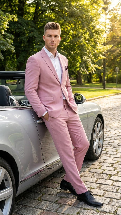 Vitali Brand Modern Fit Mens Light Pink Formal Suit - Blush Color