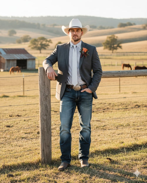 Mens Western Style Blazer Classic Gray Cowboy Suit Jacket for Weddings, Country Events and Formal Wear in Grey Color