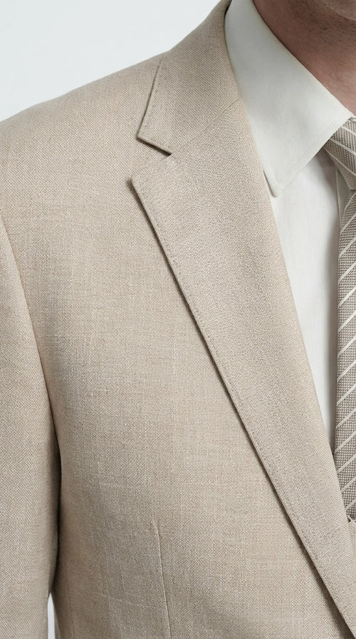 Mens Sand Beige 3 Piece Suit – Double breasted Vest Formal Suit Set and Dress Pants in Champaign Natural Summer Color