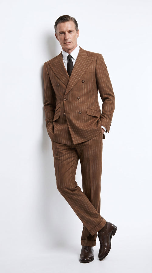 Men’s Vintage Brown Pinstripe Double-Breasted Suit – Classic 1920s Gatsby and 1930s 1940s 1950s Suit