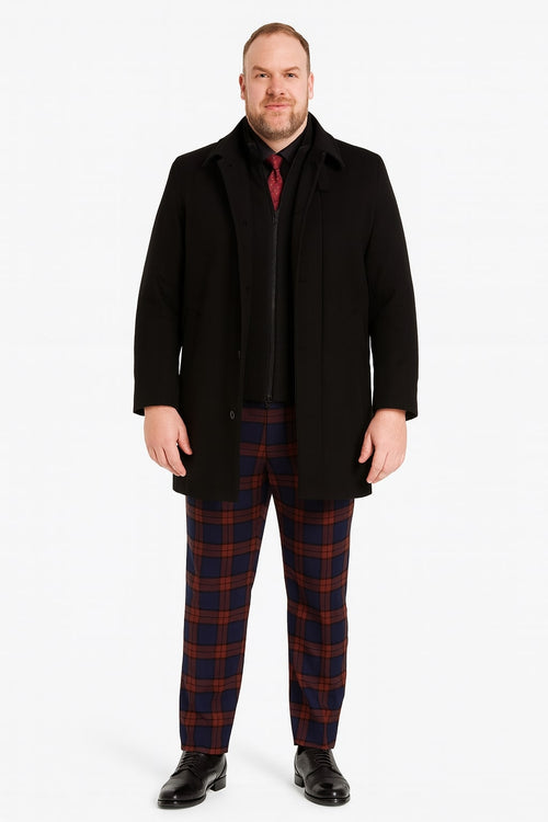 Mens Black Wool Overcoat Classic Single-Breasted Winter Coat for Business and Formal Wear
