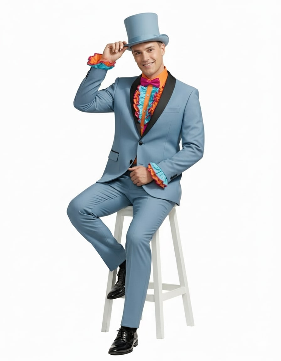 Dumb and Dumber Light Blue Tuxedo Costume for Men with Matching Top Hat – Classic 90s Party and Halloween Suit - 34 Short or Extra Small