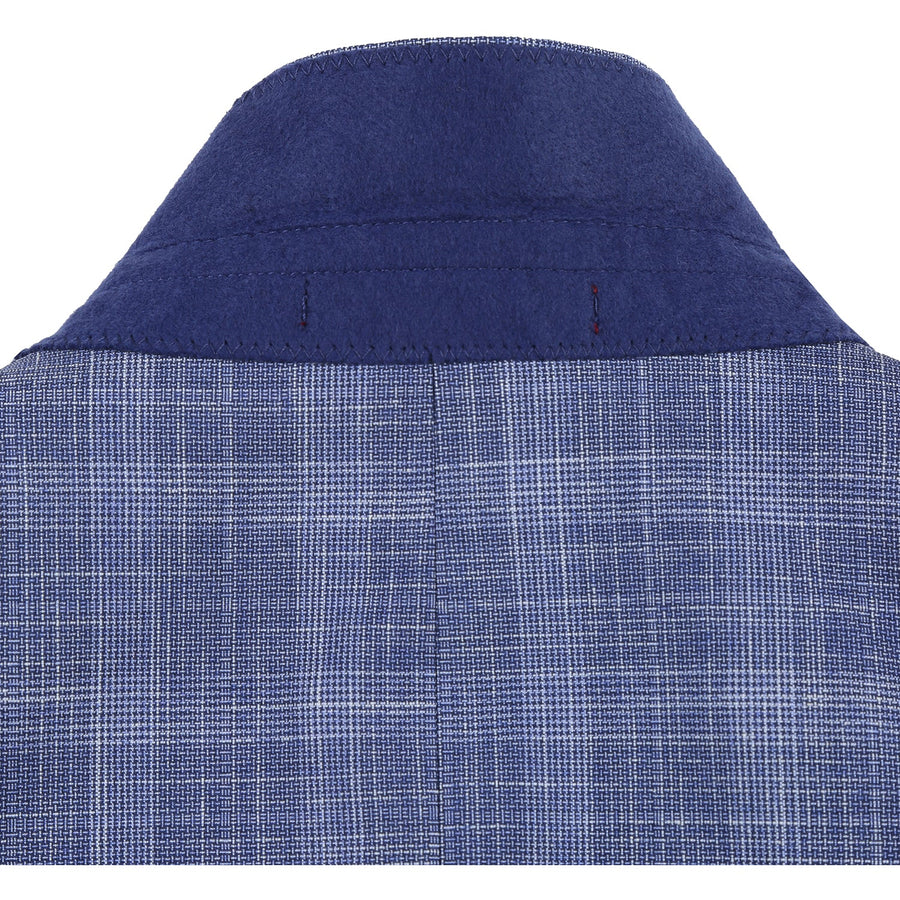 "Light Blue Slim Fit Men's Suit - Two Button, Summer Plaid Windowpane" - 46 Long
