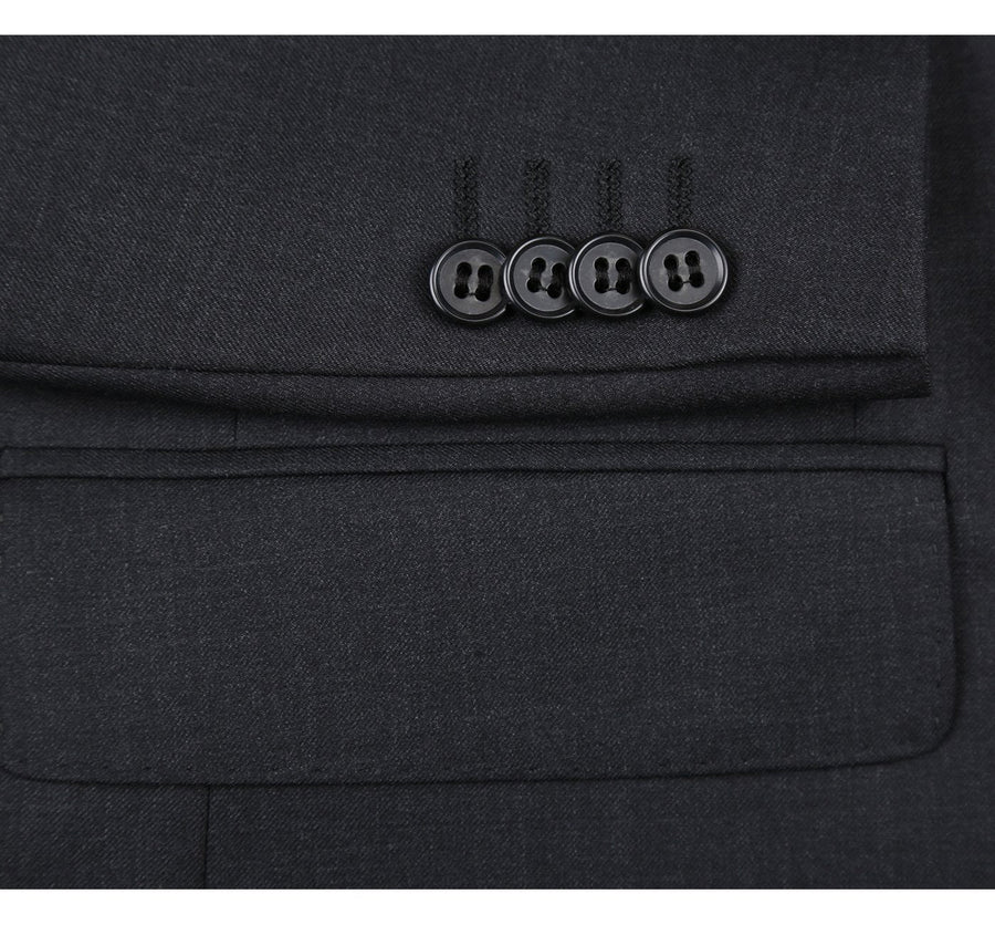 Charcoal Grey Slim Fit Wool Suit for Men - Basic Two Button Style with Optional Vest - 34 Short