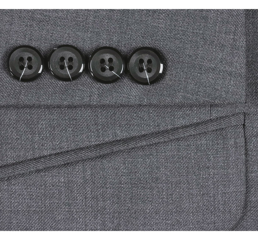 Grey Wool Slim Fit Two Button Men's Suit with Optional Vest