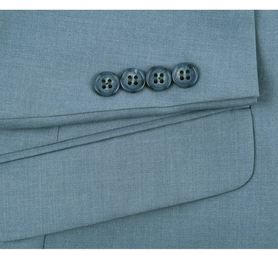 "Sky Blue Slim Fit Two Button Men's Suit with Optional Vest" - 34 Short