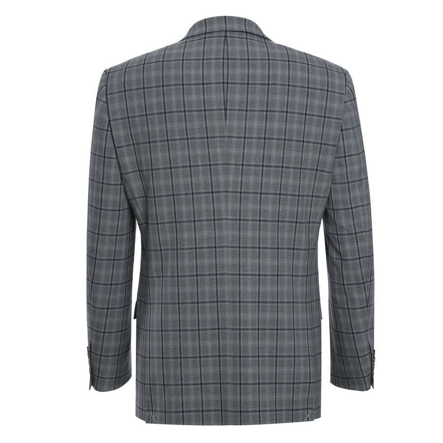 "Grey Windowpane Plaid Slim Fit Two-Button Men's Suit with Hack Pocket"