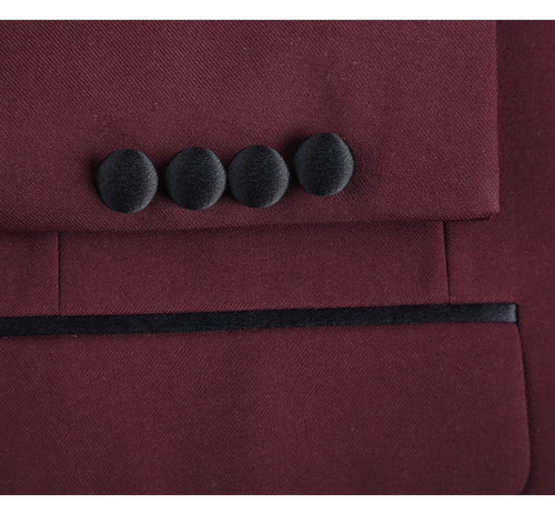 Burgundy Slim Fit Shawl Collar Tuxedo for Men - Traditional Style