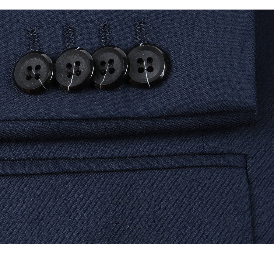 Indigo Blue Slim Fit Wool Suit for Men - Basic Two Button Style with Optional Vest - 34 Short
