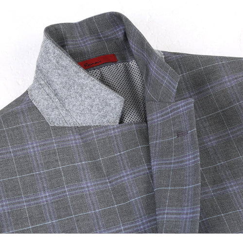 "Classic Fit Men's Two-Button Suit - Dark Grey Windowpane Plaid"