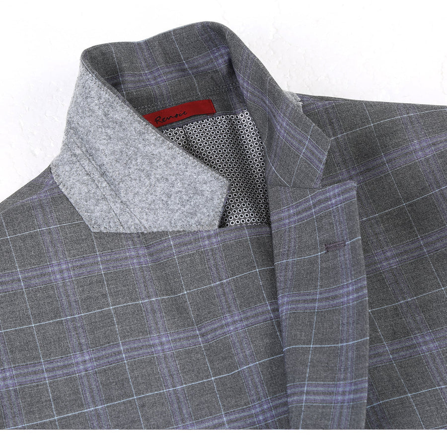 "Classic Fit Men's Two-Button Suit - Dark Grey Windowpane Plaid" - 36 Short