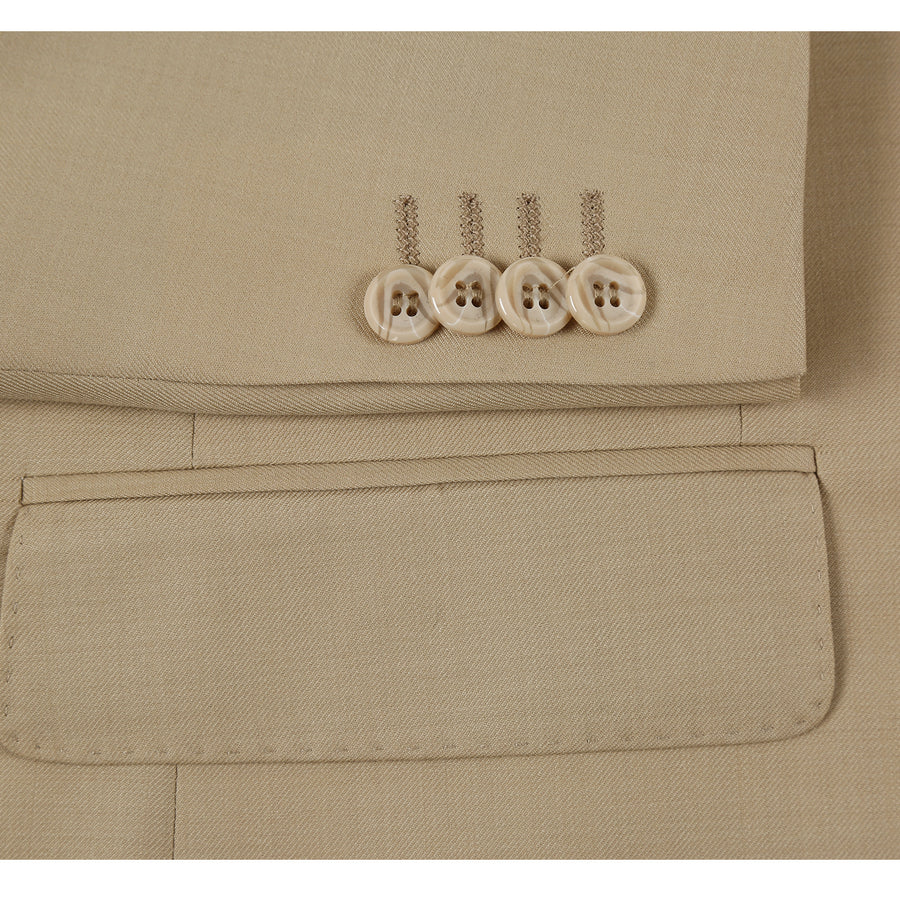 "Tan Slim Fit Wool Suit for Men - Basic Two Button with Optional Vest"