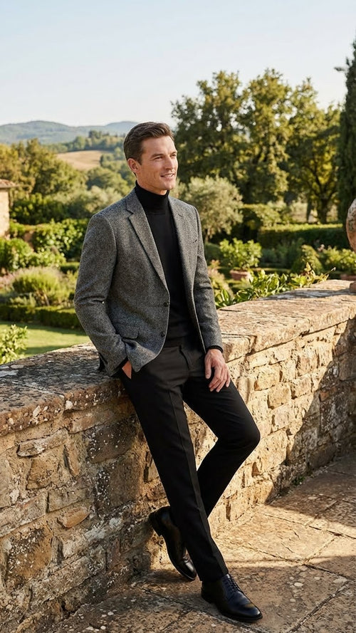 Mens Grey Tweed Herringbone Sport Coat - Gray Mens Blazer Suit Jacket