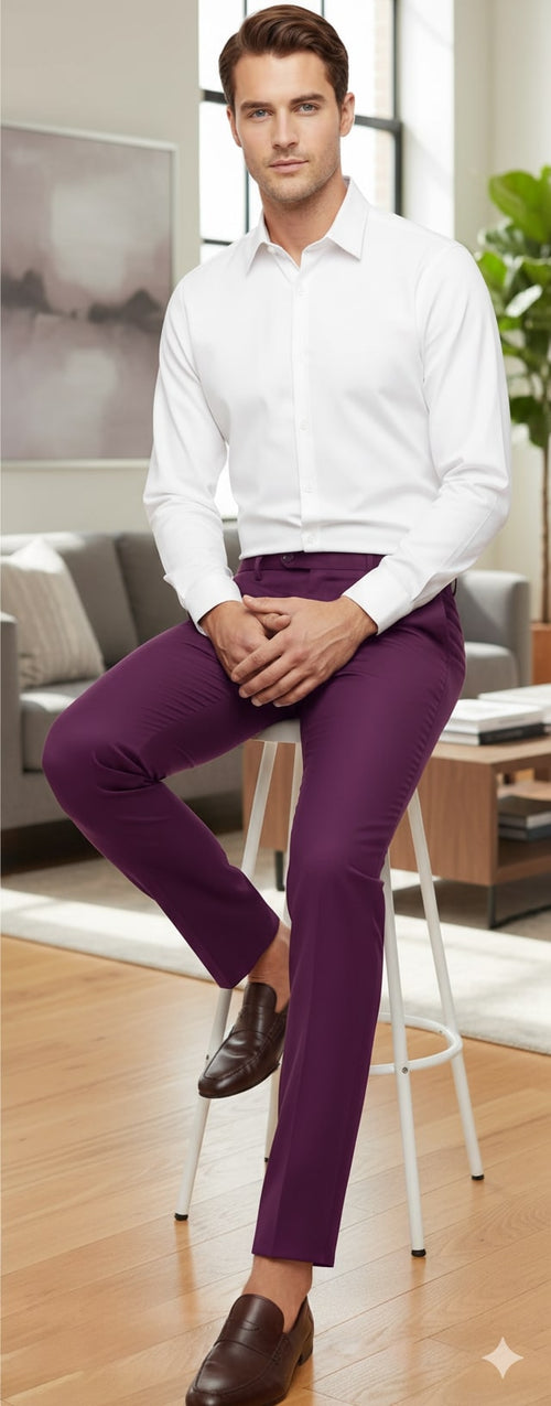 Mens Slim Fit Light Purple Dress Pants Modern Formal Trousers for Business, Weddings and Parties