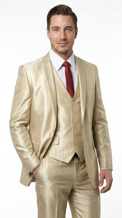 Men’s Champagne Wedding Suit with Jacket, Vest and Pants, Summer Formal Dress Suit