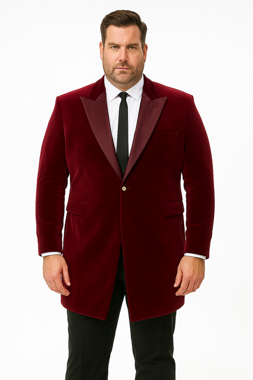 Mens Burgundy Tuxedo in Velvet Long Blazer Victorian Cutaway Tuxedo Suit 1920s Gangster Style Long Jacket with Black Pants