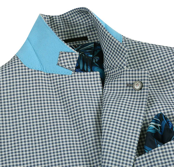 Half Canvas Slim Fit Blazer in Sage Blue Check - 40R