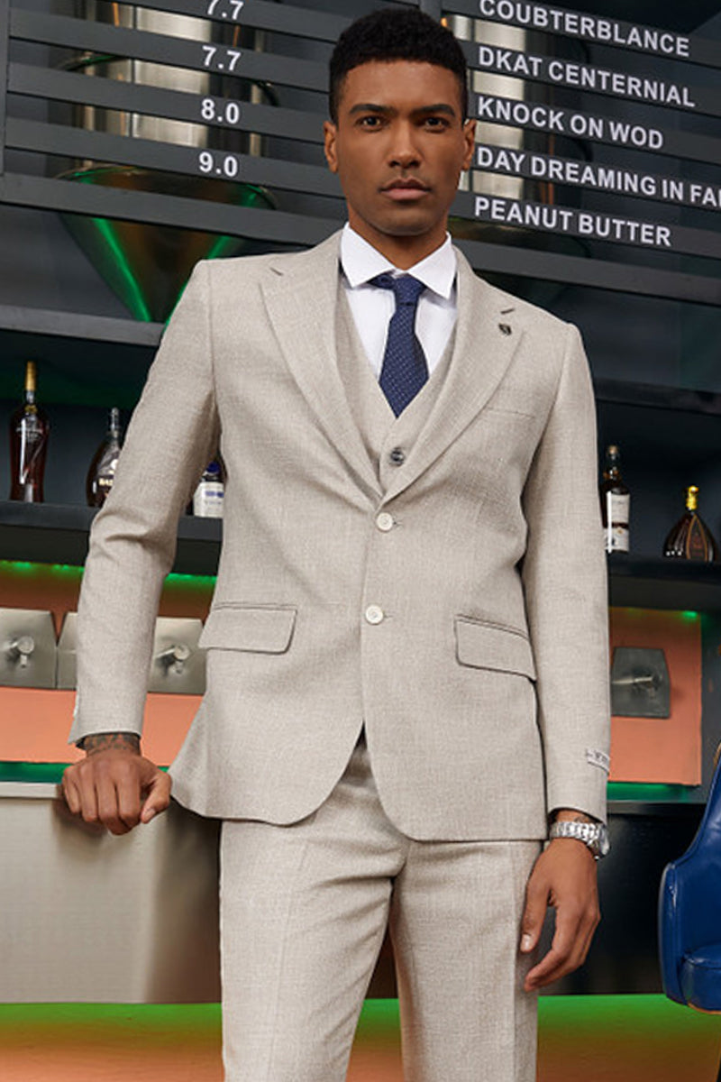 "Mens Stacy Adams Suit - Stacy Adams Suit Men's Summer Suit - Two Button Vested in Stone Grey" - 34 Short