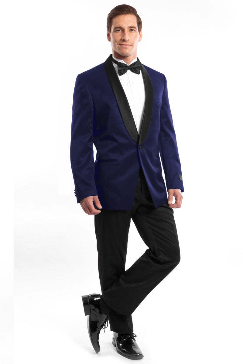 "Slim Fit Men's Shawl Tuxedo - Navy Blue Satin Birdseye"