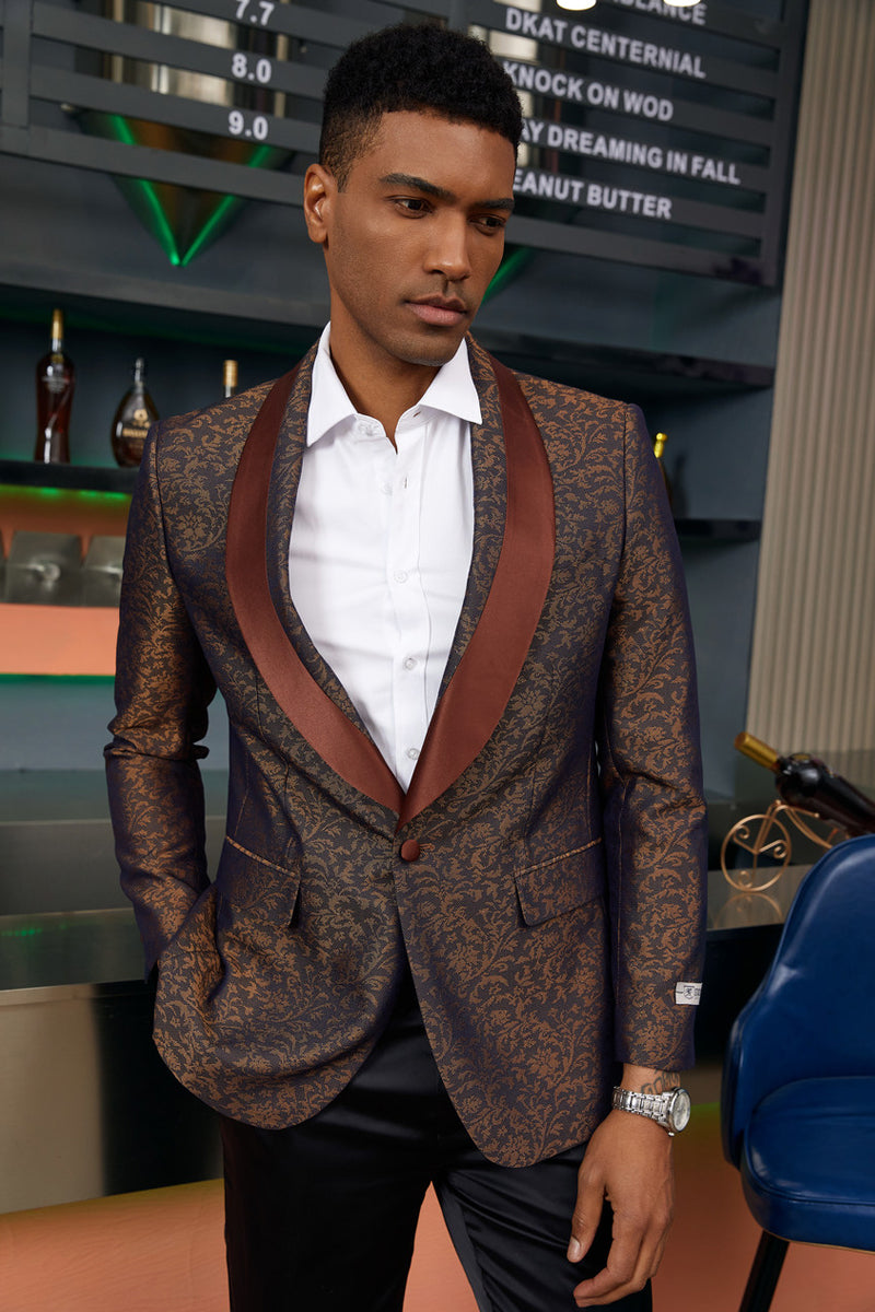 "Stacy Adams Men's Slim Fit Paisley Brown Prom 2025 Tuxedo" - XS