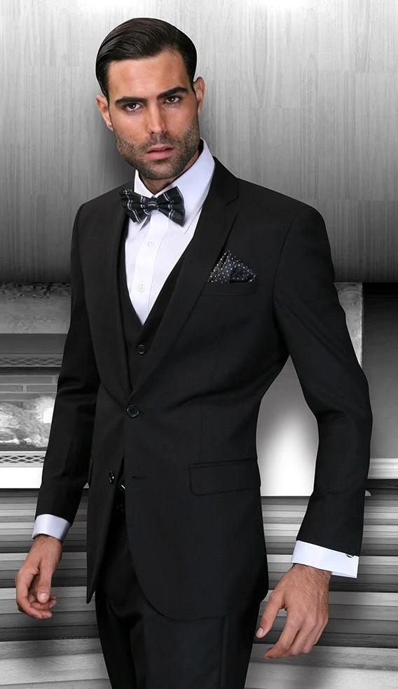 Men's 3-Piece Wool-Blend Suit - Solid Colors - Outlet - 38 Short Jacket+32 Waist Adjustable 28to34)(Height: 5 4 to5 7 )(Neck 15-16.5)S-M)
