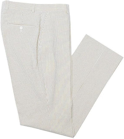 Mens Seersucker Pants - Summer Casual Pinstripe Modern Fit in Color Beige