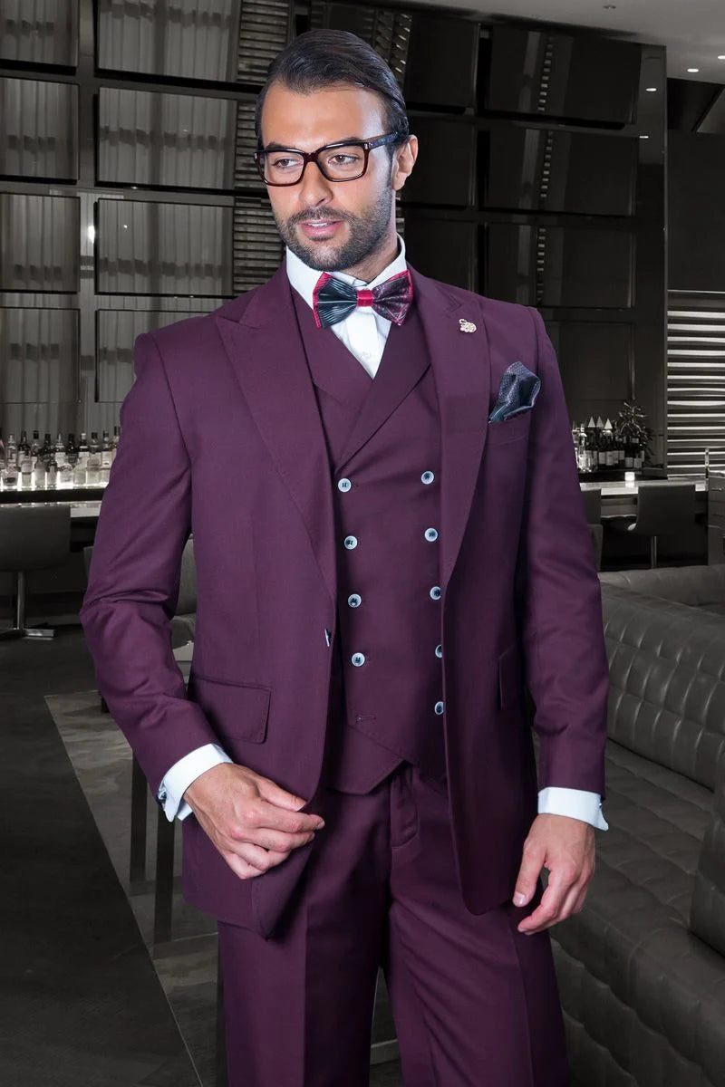 Statement Men's 100% Wool Double Breasted Suit Vest Quality Craftsmanship - 38 Short Jacket+32 Waist Adjustable 28to34)(Height: 5 4 to5 7 )(Neck 15-16.5)S-M)