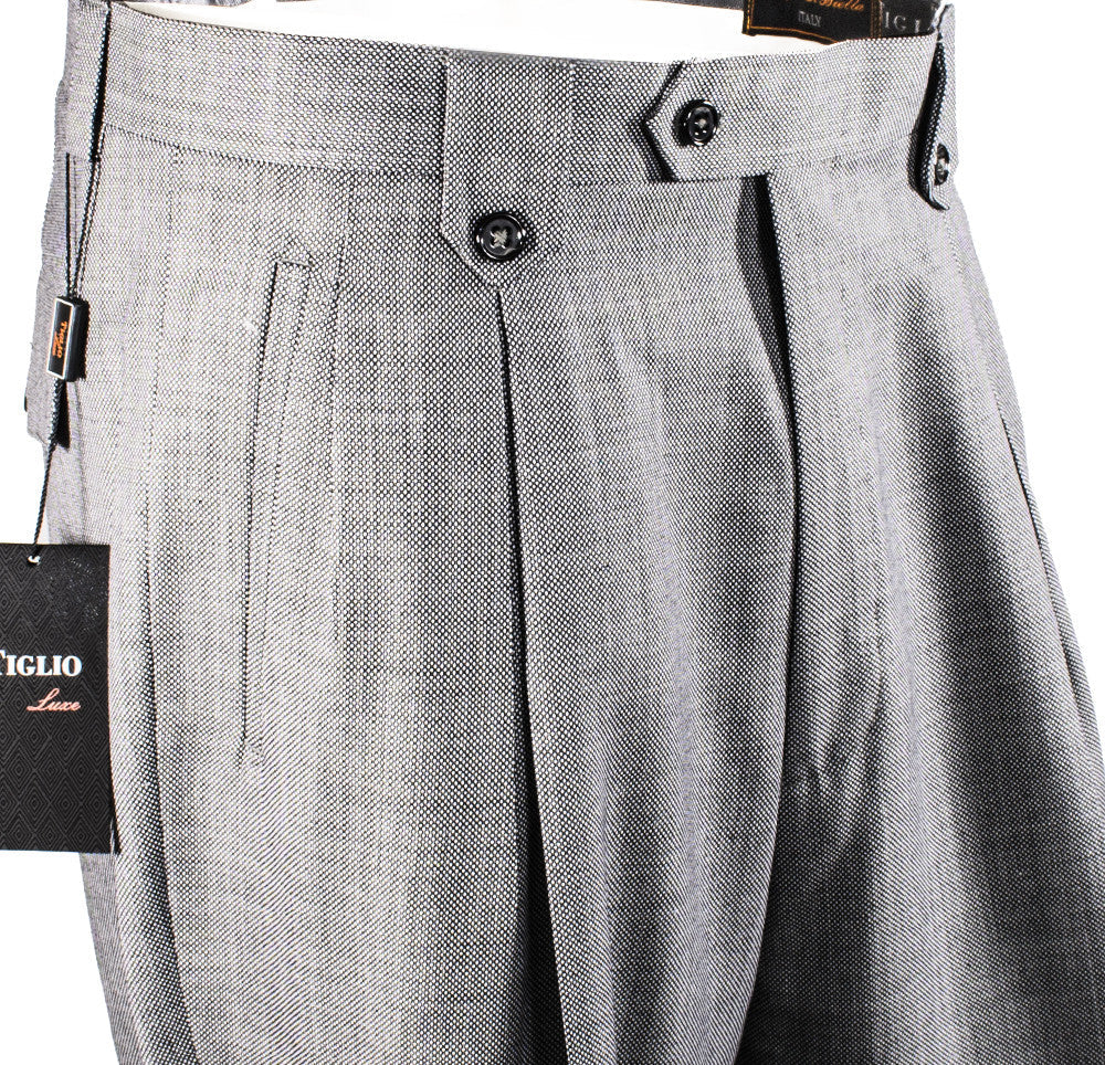 Tiglio Luxe Light Gray Birdseye Wide Leg, Pure Wool Dress Pants 2576 TIG1018 - 32