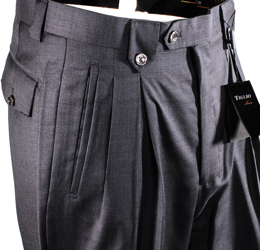 Tiglio Luxe Gray Wide Leg, Pure Wool Dress Pants 2576 TIG1008 - 32
