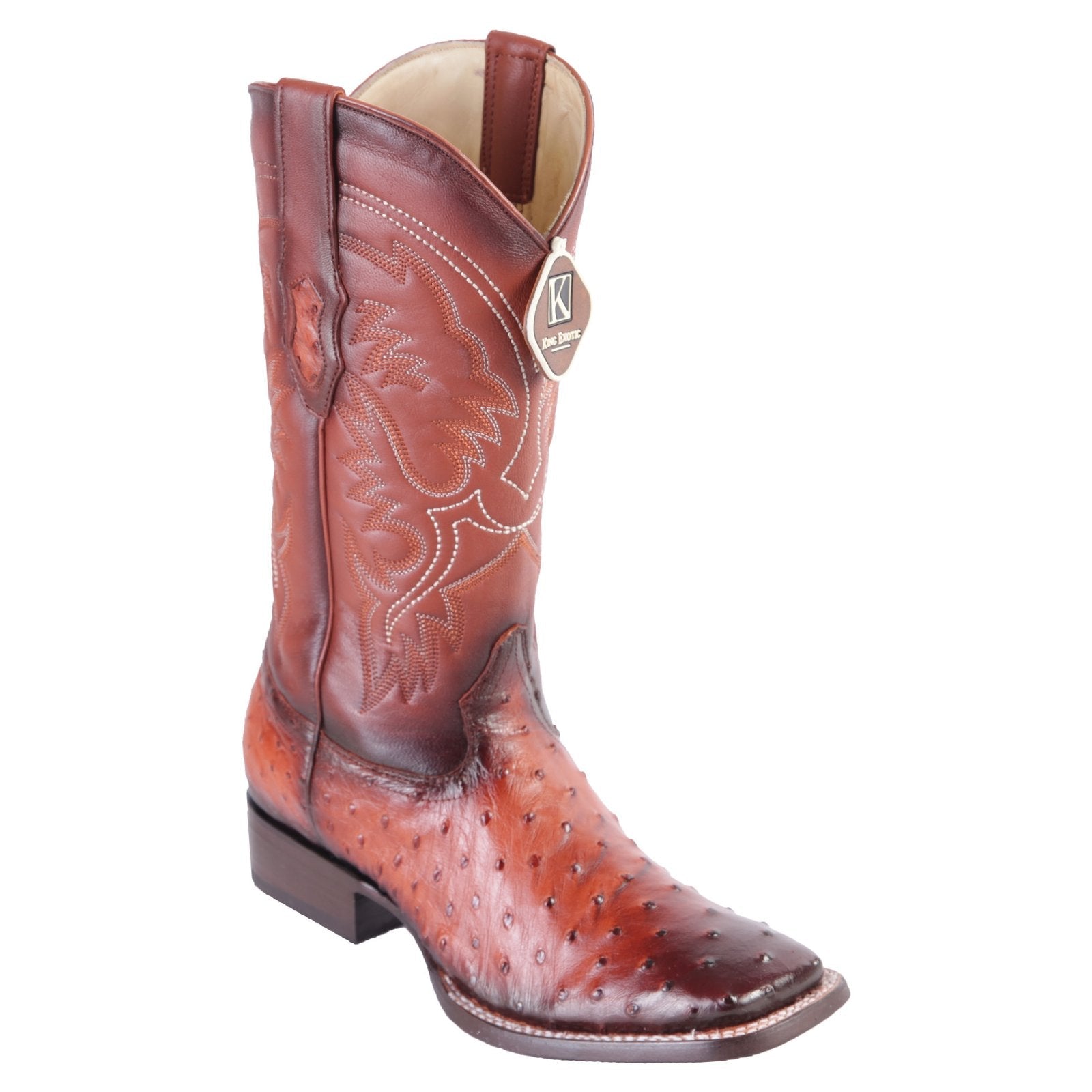 King Exotic Men's Faded Cognac Ostrich Cowboy Boot - EE