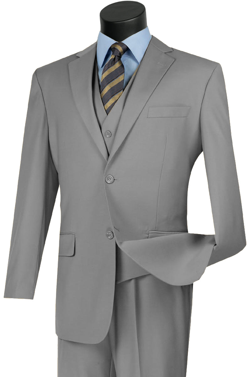 Mens Classic Fit Flat Front Vested Suit in Medium Grey - 36 Short