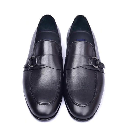 Corrente 6628 Leather Slip-On Side Buckle Loafer - Black - Image 3