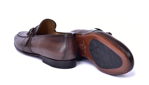 Corrente 6628 Leather Slip-On Side Buckle Loafer - Brown - Image 4