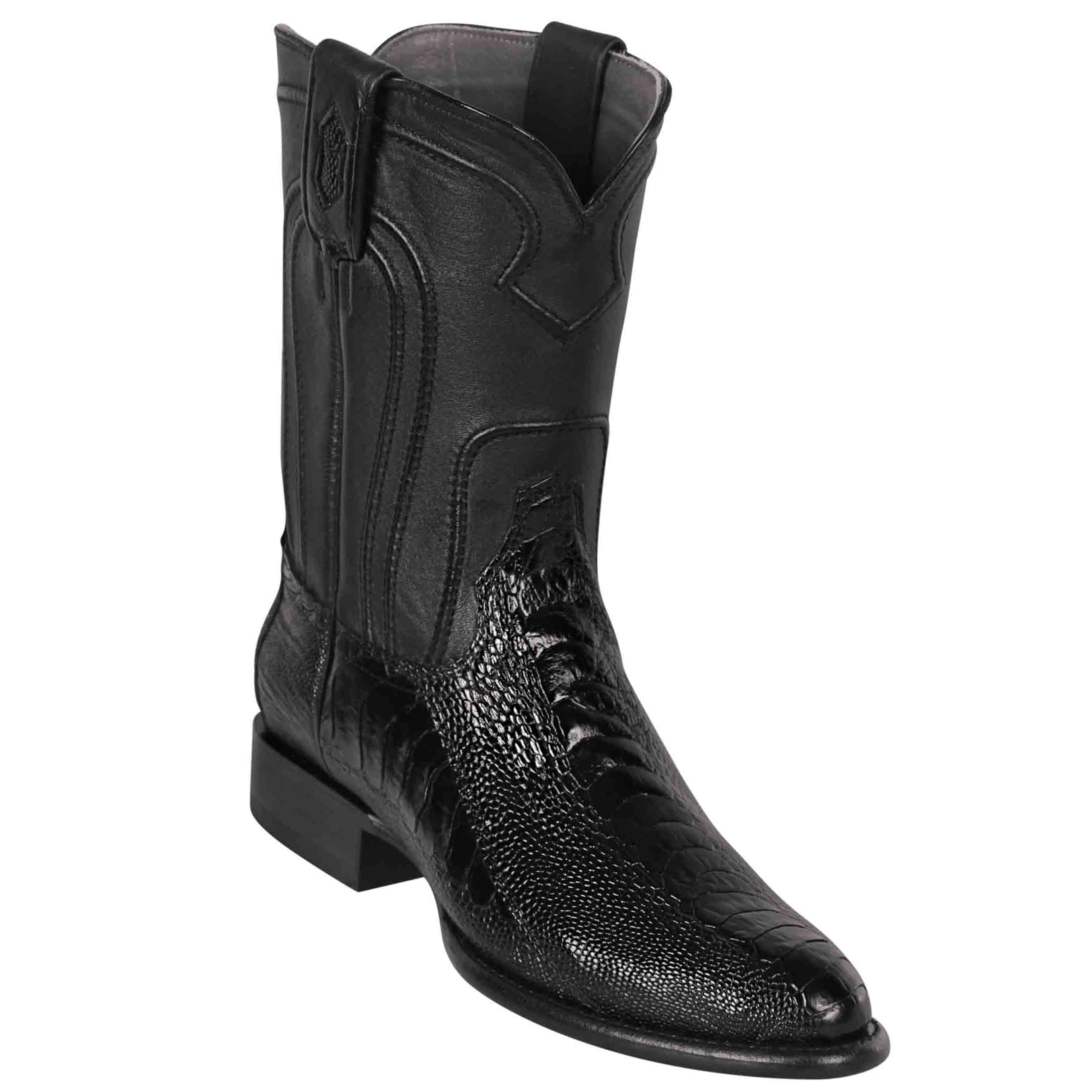 Black Roper Ostrich Leg Western Boots - EE