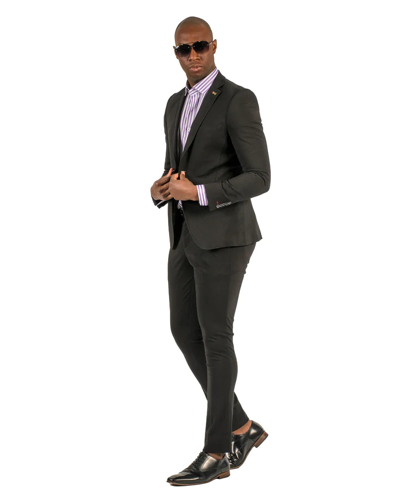 Stretch Fabric - "Black" Light Weight Suit - Slim Fitted Suit "Style #"