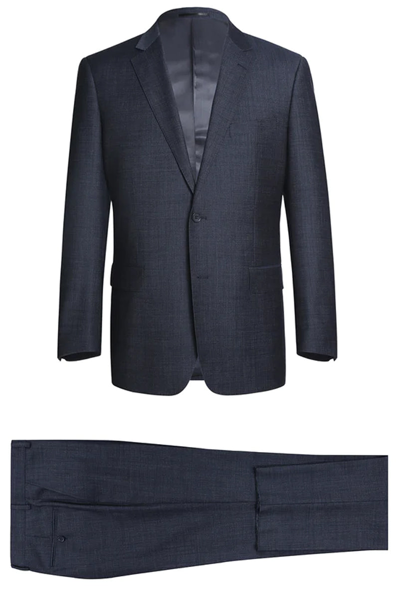 "Navy Blue Classic Fit Wool Blend Men's Suit - Two Button Basic"