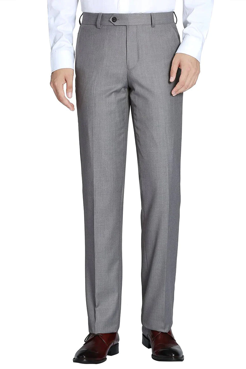 "Slim Fit Men's Dress Pants - Light Grey Wool Feel"