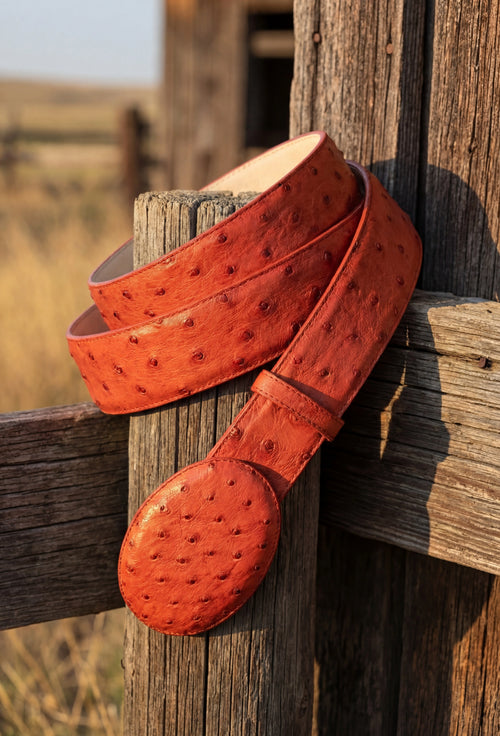 Mens Orange Rust Copper Genuine Leather Belt with Textured Finish Classic Dress Belt for Formal and Casual Wear
