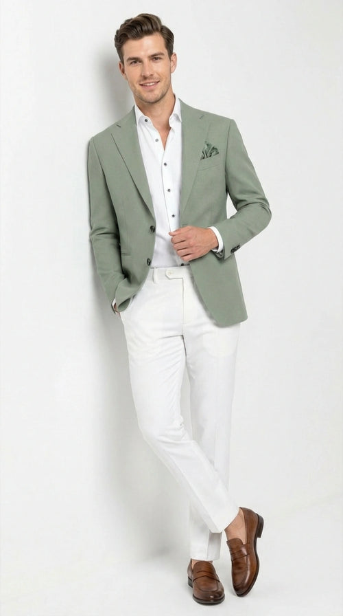 Mens Sage Green Blazer Two Button Notch Lapel Formal Jacket for Wedding, Summer and Party Wear in Light Green Sport Jacket