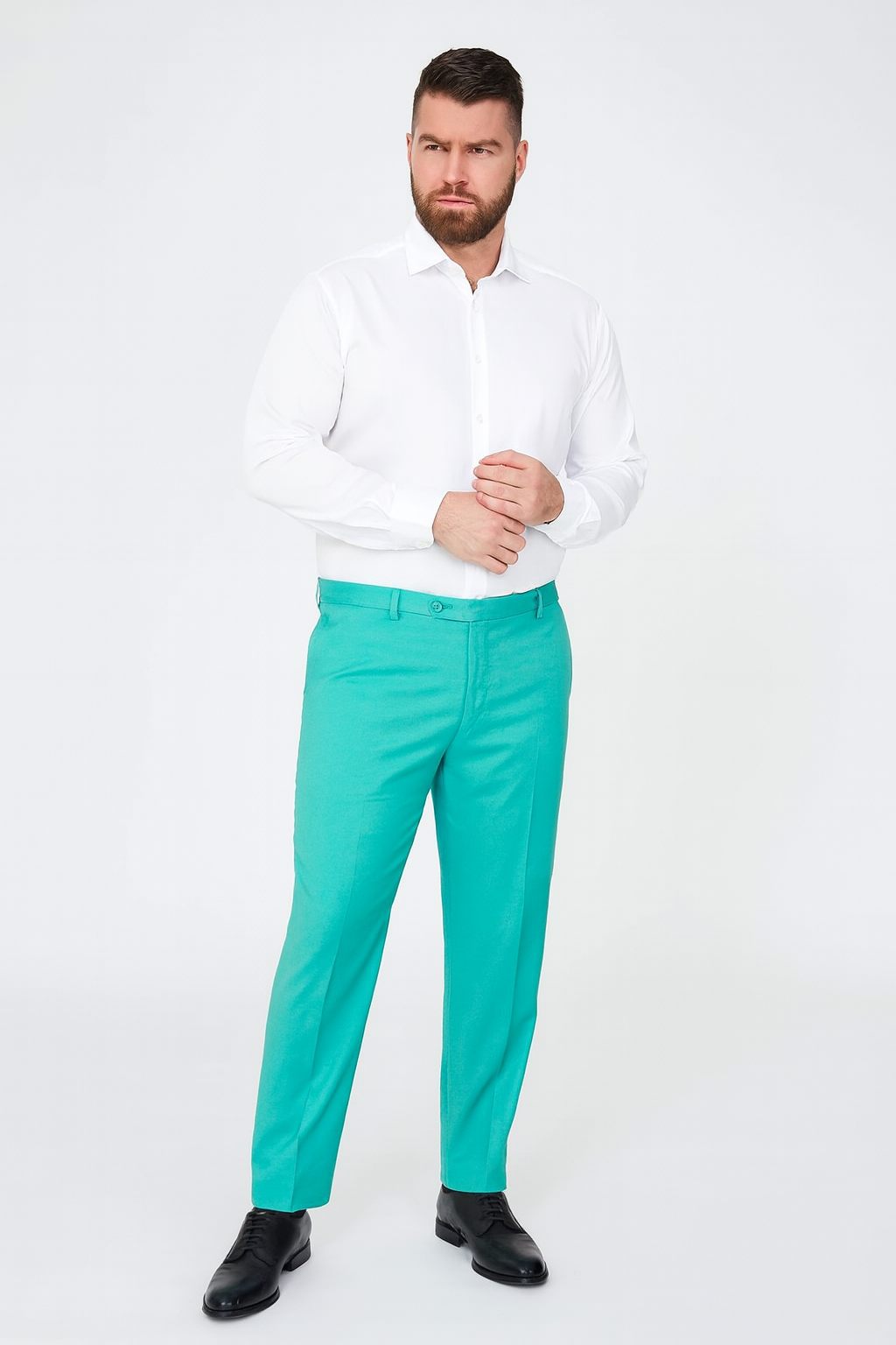 Men’s Aqua Dress Pants – Slim Fit Stylish Formal Trousers for Parties and Casual Wear in Turqoise Color - dress size pants : 28 Unfinished bottom