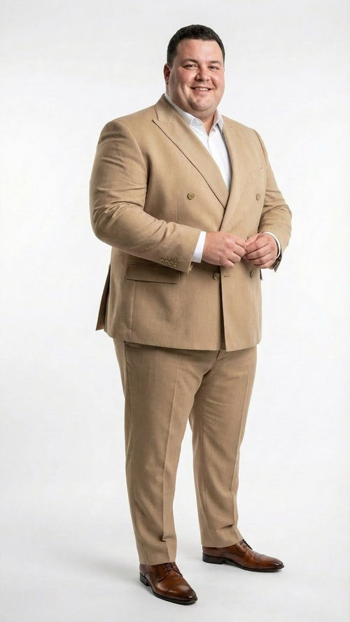 Vitali Brand Mens Beige Double Breasted Suit Classic Wedding, Prom & Party Wear Formal Outfit Khaki Camel Color