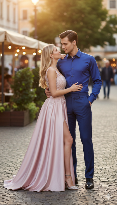 Mens Royal Blue Satin Dress Shirt Luxury Long Sleeve Formal Shirt for Parties, Weddings, and Business Wear